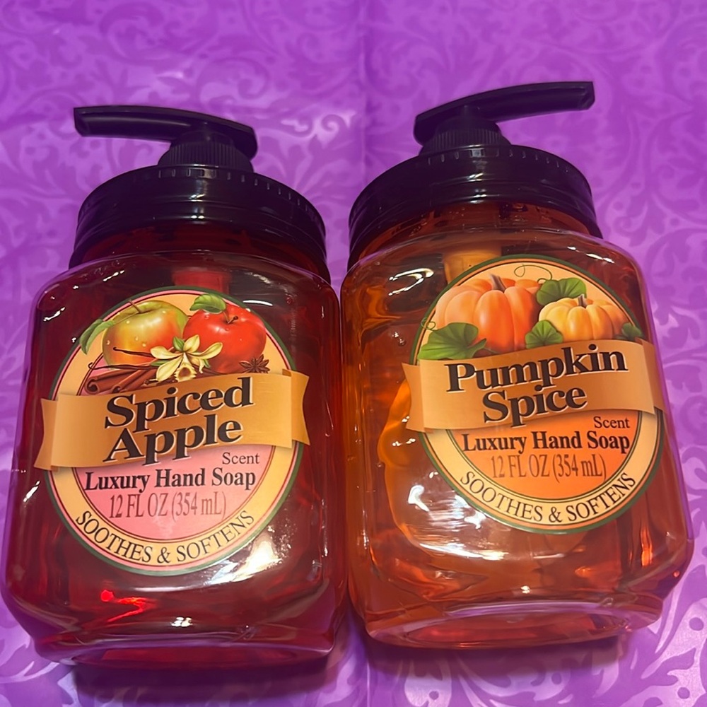 New Set of Two Pumpkin Spice & Spiced Apple Scented Luxury Hand Soap 12 FL OZ